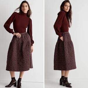 Madewell Quilted Cotton Midi Skirt, size L, NWT